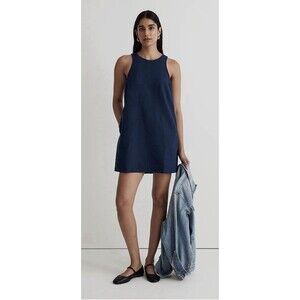 Madewell Womens $98 Cutaway Tank Mini Dress Indigo Blue Small Cotton Linen